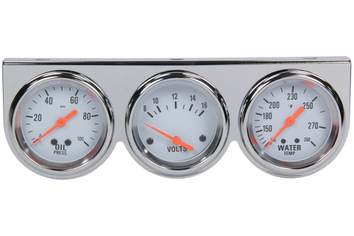 Racing Power Co-Packaged R5753 Gauge Panel Assembly, Steel Triple, Oil Pressure / Voltmeter / Water Temperature, 2-5/8 in Diameter, Black Face, Kit