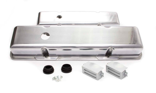 Racing Power Co-Packaged R6131-2 Valve Cover, Short, 2-9/16 in Height, Baffled, Breather Holes, Grommets Included, Aluminum, Polished, Small Block Chevy, Pair