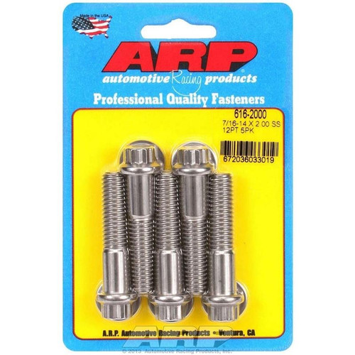 ARP 616-2000 Bolts, 7/16-14 in. 12-Point, Stainless Steel, Polished, RH Thread, Set of 5