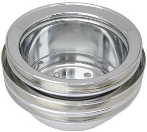 Racing Power Co-Packaged R8972 Crankshaft Pulley, V-Belt, 3 Groove, 6.750 in Diameter, Steel, Chrome, Smog Pump, Small Block Ford, Each