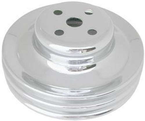 Racing Power Co-Packaged R8975 Water Pump Pulley, V-Belt, 2 Groove, 5.880 in Diameter, Aluminum, Chrome, Small Block Ford, Each