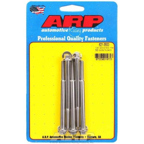 ARP 621-3500 Bolts, 1/4-20 in. Hex, Stainless Steel, Polished, RH Thread, Set of 5