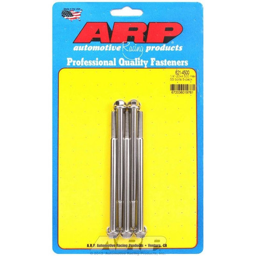 ARP 621-4500 Bolts, 1/4-20 in. Hex, Stainless Steel, Polished, RH Thread, Set of 5