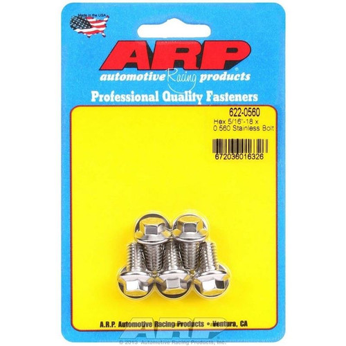 ARP 622-0560 Bolts, 5/16-18 in. Hex, Stainless Steel, Polished, RH Thread, Set of 5