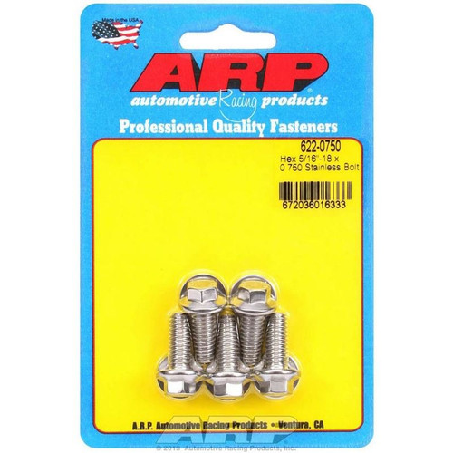 ARP 622-0750 Bolts, 5/16-18 in. Hex, Stainless Steel, Polished, RH Thread, Set of 5