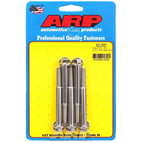 ARP 622-3000 Bolts, 5/16-18 in. Hex, Stainless Steel, Polished, RH Thread, Set of 5