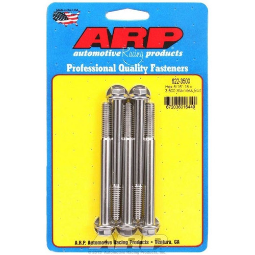 ARP 622-3500 Bolts, 5/16-18 in. Hex, Stainless Steel, Polished, RH Thread, Set of 5