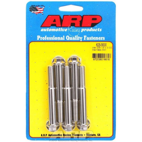 ARP 623-3000 Bolts, 3/8-16 in. Hex, Stainless Steel, Polished, RH Thread, Set of 5