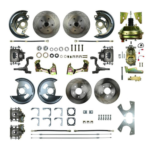 Right Stuff Detailing AFXDC41C Brake System, 4 Wheel Power Disc Conversion, Complete, 1 Piston Caliper, 11.00 in Rotors, Offset Hat, Iron, Natural, GM A-Body 1964-72, Kit