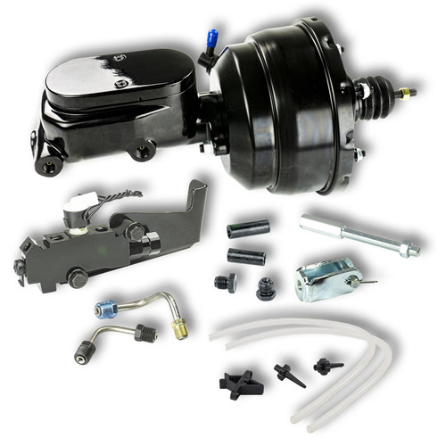 Right Stuff Detailing B85315171 Master Cylinder and Booster, 1-1/8 in Bore, Dual Integral Reservoir, 8 in OD, Dual Diaphragm, Disc / Drum, Aluminum, Black Paint, Universal, Kit