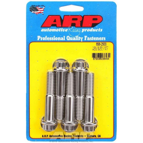 ARP 656-2500 Bolts, 1/2-13 in. 12-Point, Stainless Steel, Thread Direction, Set of 5