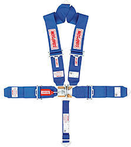 Simpson Safety 29065BL Harness, 5 Point, Latch and Link, SFI 16.1, Pull Down Adjust, Bolt-On, V-Type Harness, Blue, Kit