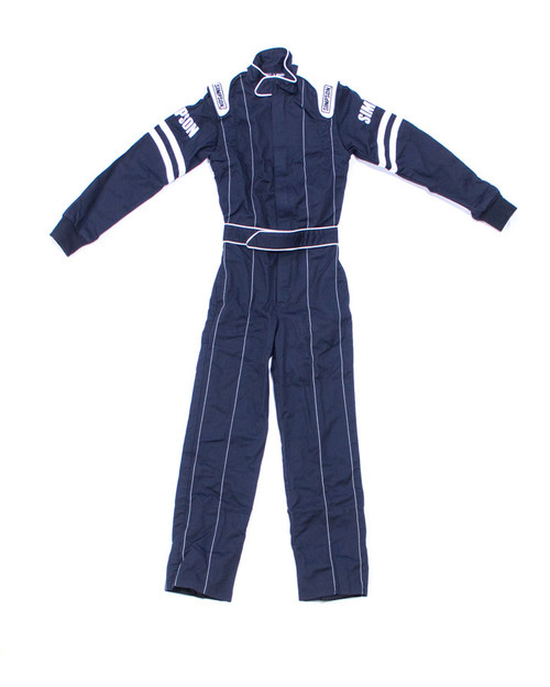 Simpson Safety LY22371 Legend ll Driving Suit, 1-Piece, SFI 3.2A/1, Single Layer, Fire Retardant Cotton, Black/White Stripes, Youth Large, Each