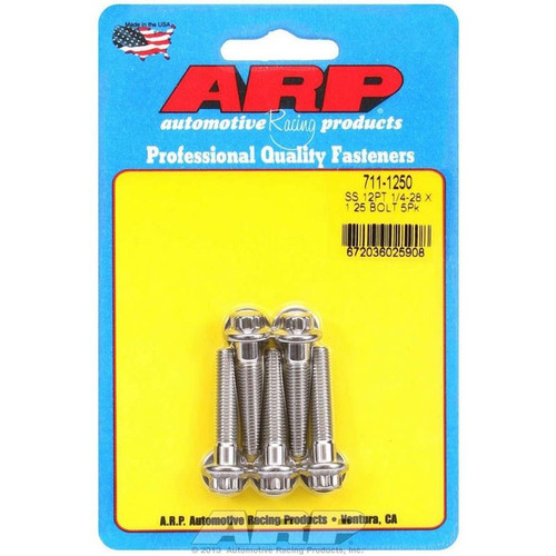 ARP 711-1250 Bolts, 1/4-28 in. 12-Point, Stainless Steel, Polished, RH Thread, Set of 5