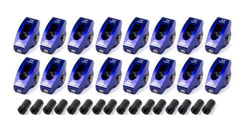 Scorpion Performance 1004 Rocker Arm, Race Series, 3/8 in Stud Mount, 1.30 Ratio, Full Roller, Aluminum, Blue Anodized, Small Block Chevy, Set of 16