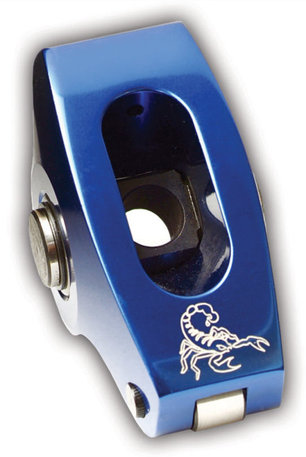 Scorpion Performance 1016-1 Rocker Arm, Race Series, 7/16 in Stud Mount, 1.80 Ratio, Full Roller, Aluminum, Blue Anodized, Big Block Chevy, Each