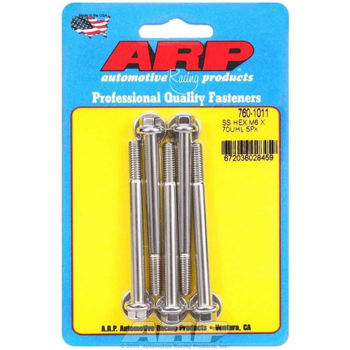 ARP 760-1011 Bolts, M6 x 1.0 Hex, Stainless Steel, Polished, RH Thread, Set of 5