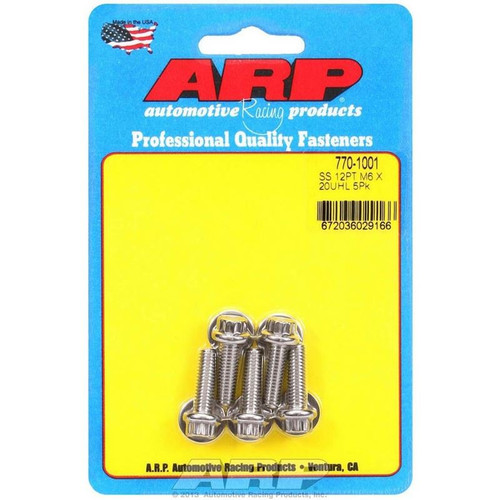 ARP 770-1001 Bolts, M6 x 1.0 12-Point, Stainless Steel, Polished, RH Thread, Set of 5