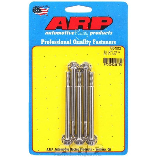 ARP 770-1013 Bolts, M6 x 1.0 12-Point, Stainless Steel, Polished, RH Thread, Set of 5