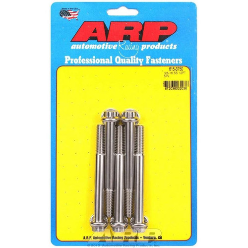 ARP 615-3750 Bolts, 3/8-16 in. 12-Point, Stainless Steel, Polished, RH Thread, Set of 5