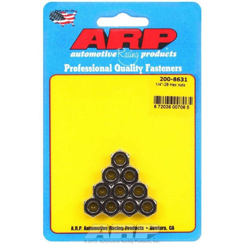 ARP 200-8631 Nuts, 1/4-28 in. RH Thread, Hex Head, Steel, Cadmium, Set of 10