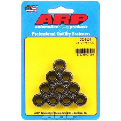 ARP 200-8634 Nuts, 3/8-24 in. RH Thread, Hex, Steel, Black Oxide, Set of 10
