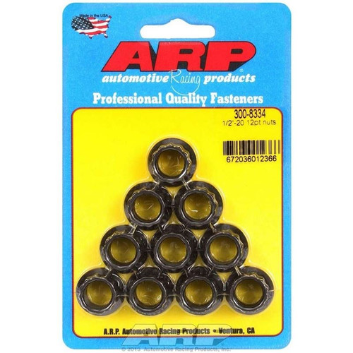 ARP 300-8334 Nuts, 1/2-20 in. RH Thread, 12-Point, Steel, Black Oxide, Set of 10