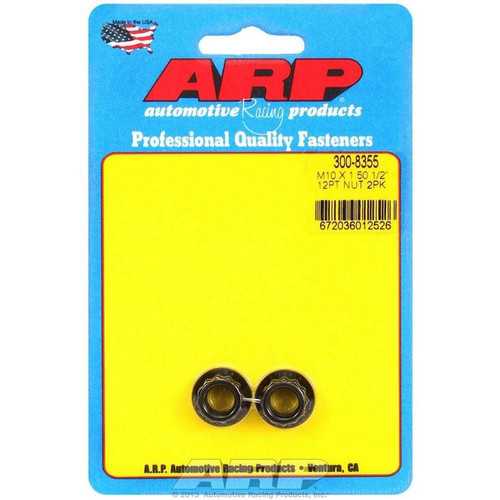 ARP 300-8355 Nuts, M10 x 1.5 RH Thread, 12-Point Head, Steel, Black Oxide, Pair