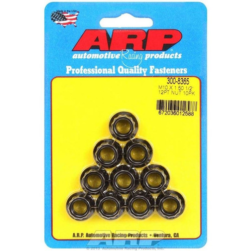 ARP 300-8365 Nuts, M10 x 1.5 RH Thread, 12-Point, Steel, Black Oxide, Set of 10