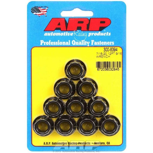 ARP 300-8394 Nuts, 7/16-20 in. RH Thread, 12-Point, Steel, Black Oxide, Set of 10