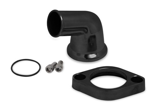 Weiand 6255 Water Neck, 75 Degree, 1-1/2 in ID Hose, Swivel, O-Ring, Hardware Included, Aluminum, Black Paint, Chevy V8, Kit