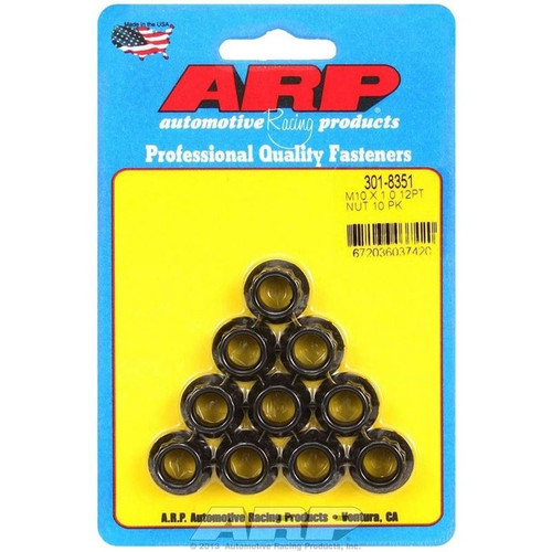 ARP 301-8351 Nuts, M10 x 1.0 RH Thread, 12-Point, Steel, Black Oxide, Set of 10