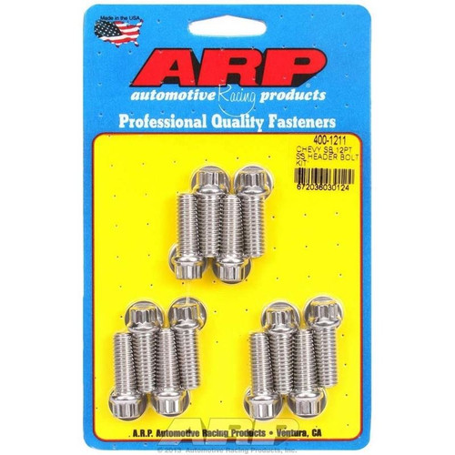 ARP 400-1211 Stainless Steel Header Bolts, 3/8-16 in. Thread, 1.000 in. Long, Set of 12