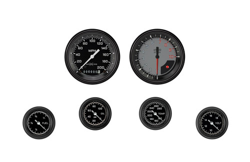 Classic Instruments AX101GBLF Gauge Kit, AutoCross, Analog, Fuel / Oil Pressure / Speedometer / Tachometer / Voltmeter / Water Temperature, Full Sweep, Low Step Black Bezel, Flat Lens, 3-3/8 in / 2-1/8 in Diameter, Black / Gray Face, Kit