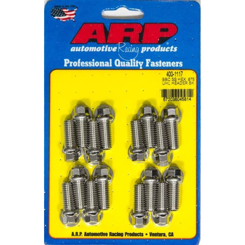 ARP 400-1117 Header Bolts Kit, 3/8-16 in. Thread, 0.875 in. Long, Universal, Set of 16