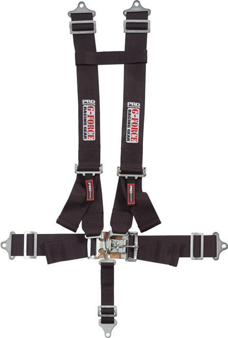 G-Force 6030BK Harness, 5 Point, Latch and Link, SFI 16.1, Pull Down Adjust, Bolt-On / Wrap Around, H-Type Harness, Black, Kit