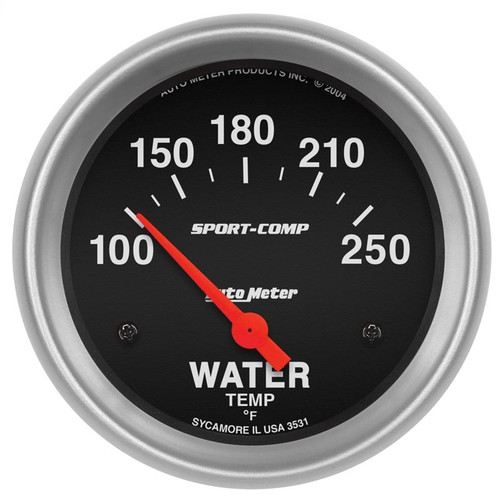 AutoMeter 3531 2-5/8 in. Water Temperature, 100-250 F, Air-Core, Sport Comp Gauge, Black