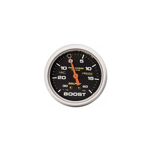 AutoMeter 5401 2-5/8 in. Boost/Vacuum, 30 in. HG/20 PSI, Mechanical, LiquidFilled, Pro Comp Gauge, Black