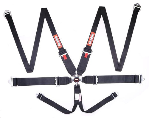 Racequip 746006RQP Harness, 6 Point, Camlock, SFI 16.1, Pull Down Adjust, Bolt-On / Wrap Around, Individual Harness, Black, Kit