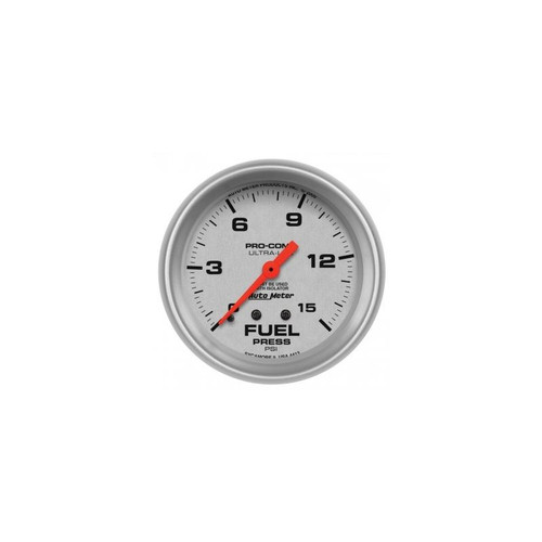 AutoMeter 4413 2-5/8 in. Fuel Pressure W/ Isolator, 0-15 PSI, Mechanical, Ultra Lite Gauge, Silver