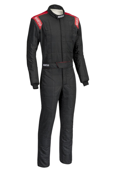 Sparco 001141B48NRRS Conquest 2.0 Driving Suit, 1-Piece, SFI 3.2A/5, Double Layer, Fire Retardant Cotton, Boot Cut, Black/Red, EU Size 46, X-Small, Each