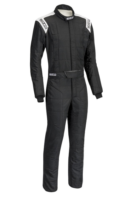 Sparco 001141B64NRBI Driving Suit, Conquest 2.0, 1-Piece, SFI 3.2A/5, Dual Layer, Fire Retardant Cotton, Boot Cut, Black / White, Size 64, 2X-Large, Each