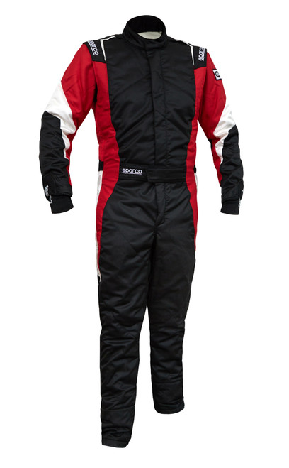 Sparco 001144B52NRRB Competition Driving Suit, 1-Piece, SFI 3.2A/5, FIA Approved, Triple Layer, Fire Retardant Fabric, Black/Red, EU Size 52, Medium, Each