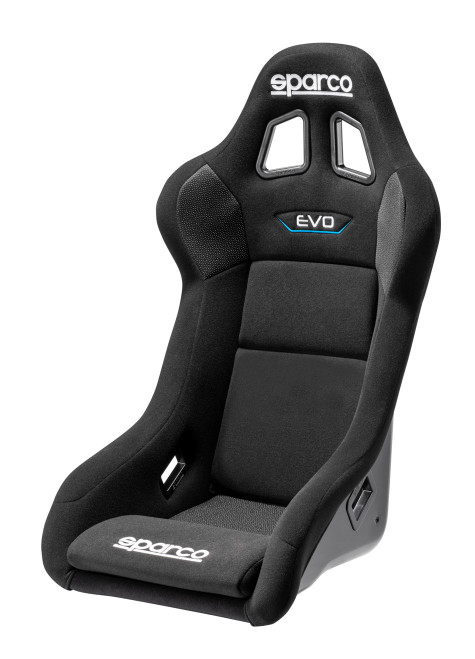 Sparco 008007RNR Seat, EVO QRt, Non-Reclining, FIA Approved, Side Bolsters, Harness Openings, Fiberglass Composite, Fire-Retardant Non-Slip Fabric, Black, Each