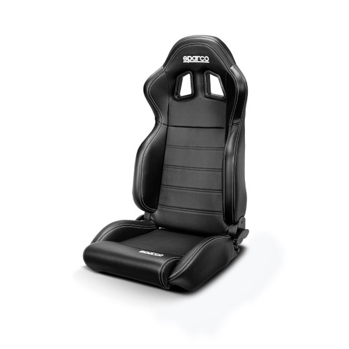 Sparco 009014NRNR Seat, R100, Reclining, Side Bolsters, Harness Openings, Fiberglass Composite, Fabric, Black, Each