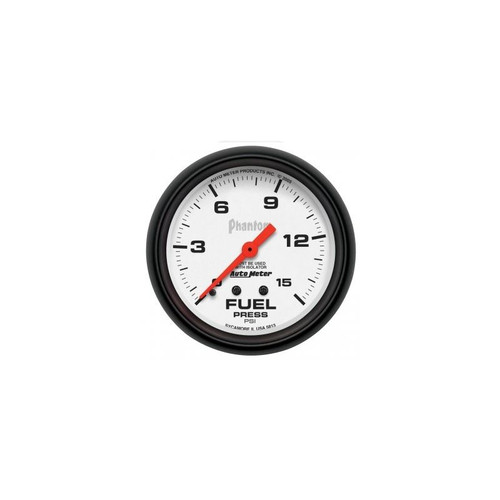 AutoMeter 5813 2-5/8 in. Fuel Pressure W/ Isolator, 0-15 PSI, Mechanical, Phantom Gauge, White