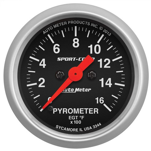 AutoMeter 3344 2-1/16 in. Pyrometer Gauge, 0-1600 F, Stepper Motor, Sport Comp, Black