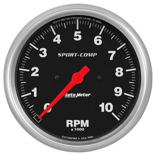 AutoMeter 3990 5 in. In-Dash Tachometer, 0-10,000 RPM, Sport Comp, Black