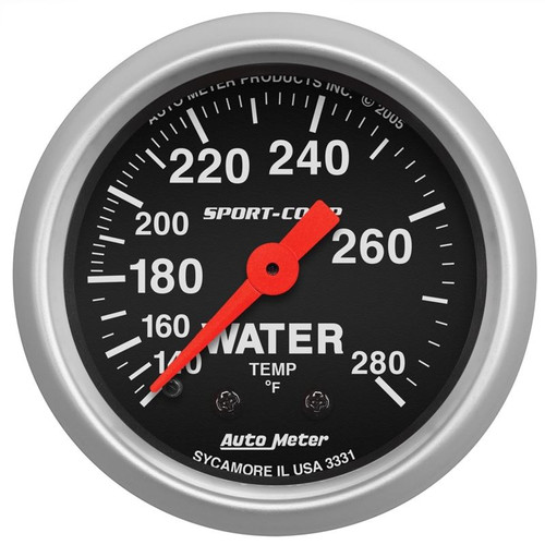 AutoMeter 3331 2-1/16 in. Water Temperature Gauge, 140-280 F, 6 Ft., Mechanical, Sport Comp, Black