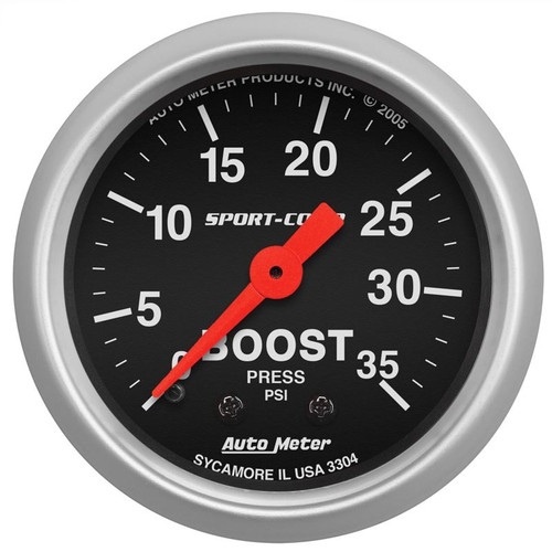 AutoMeter 3304 2-1/16 in. Boost Gauge, 0-35 PSI, Mechanical, Sport Comp, Black